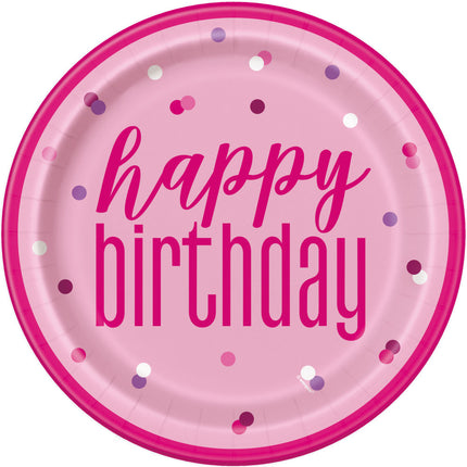 Piatti di compleanno Buon Compleanno Rosa 23cm 8pz