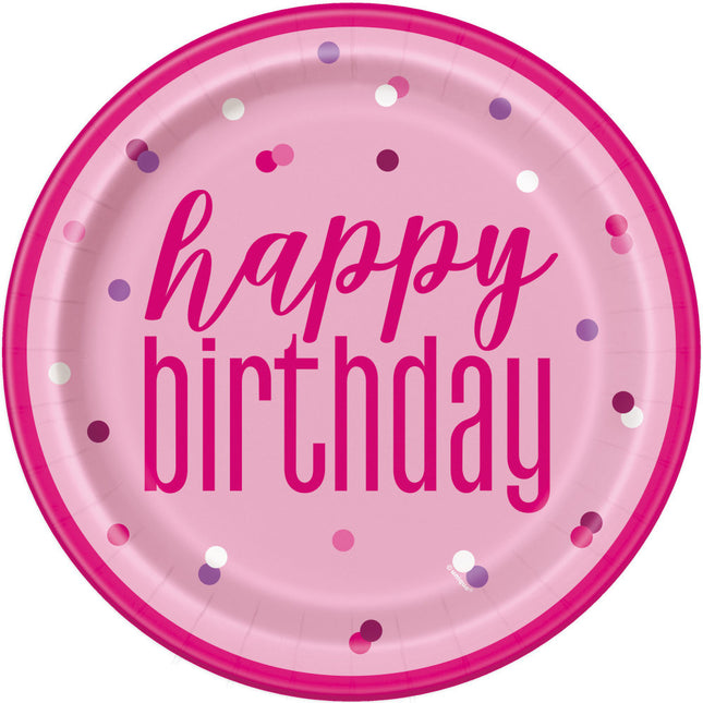Piatti di compleanno Buon Compleanno Rosa 23cm 8pz