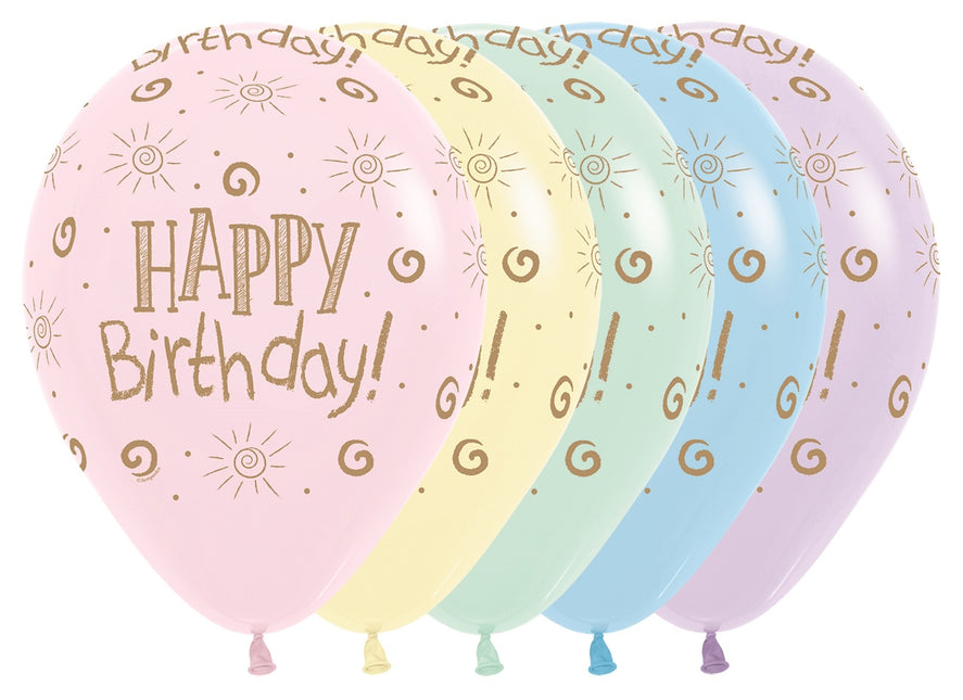 Palloncini Happy Birthday Sun Pastel Matte Mix 30cm 25pz