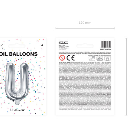 Palloncino in foil Lettera U Argento Vuoto 35cm