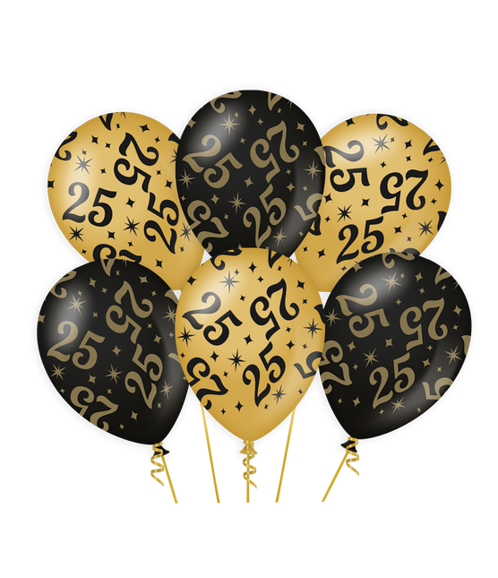 Palloncini 25 anni oro nero 30cm 6pz
