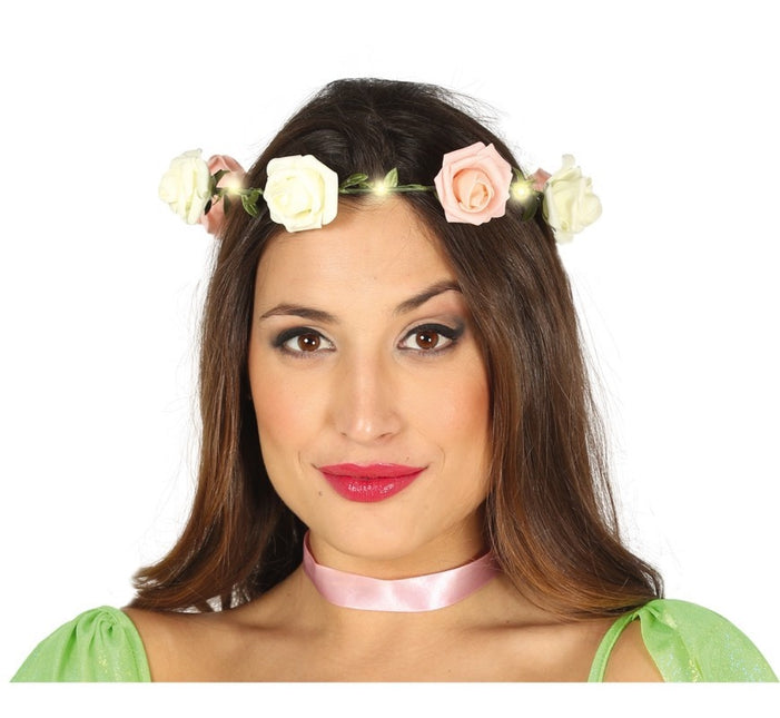 Cerchietto per capelli a forma di rosa con luci