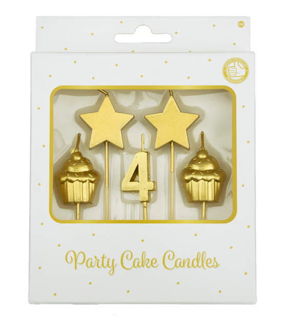 Candele 4 anni Cupcake oro 17,5 cm
