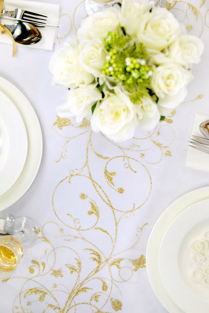 Tessuto Organza Vanilla Creme Fiori Oro 36cm 9m