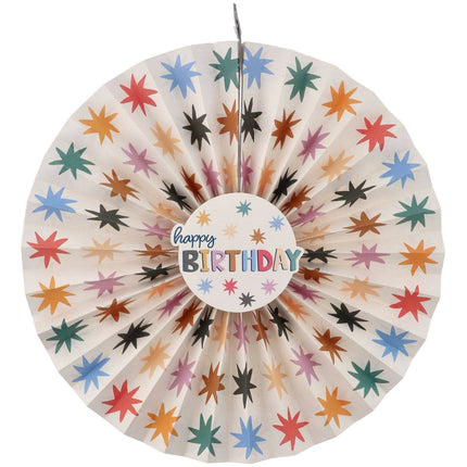 Ventagli di carta Happy Birthday colorati 3 pezzi