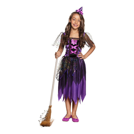 Costume da strega di Halloween per bambino viola glitterato