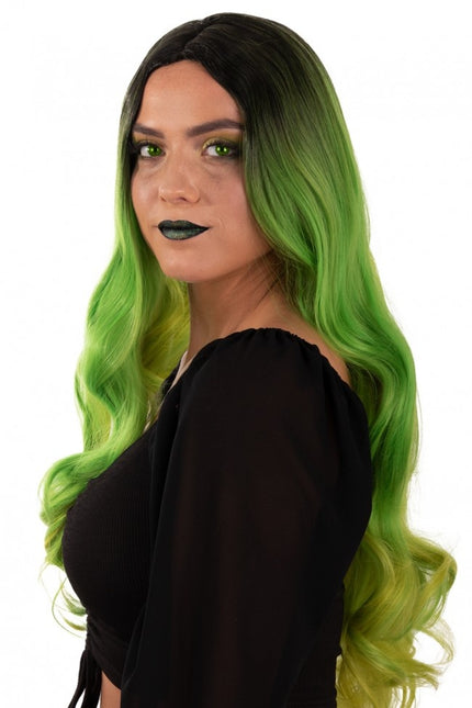 Parrucca Selena lunga con riccioli verde