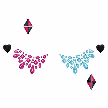 Gioielli con adesivi per il viso rosa e blu