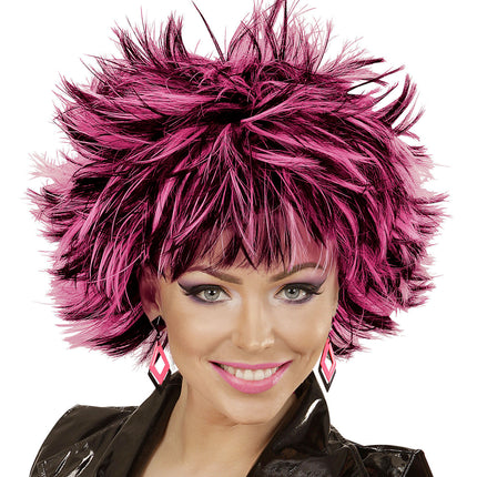 Parrucca da rocker rosa nero