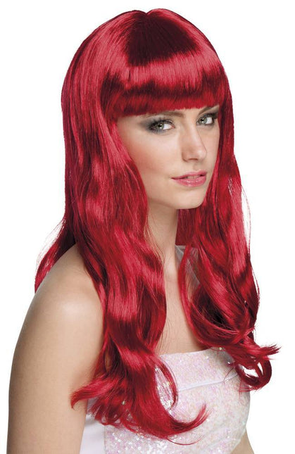 Parrucca capelli lunghi rosso rubino