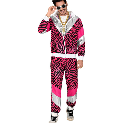 Neon 80S Tuta da ginnastica Fault Pink Tiger Print