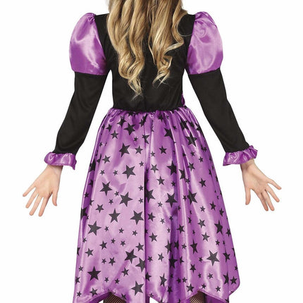 Costume da strega di Halloween per ragazza con stelle viola