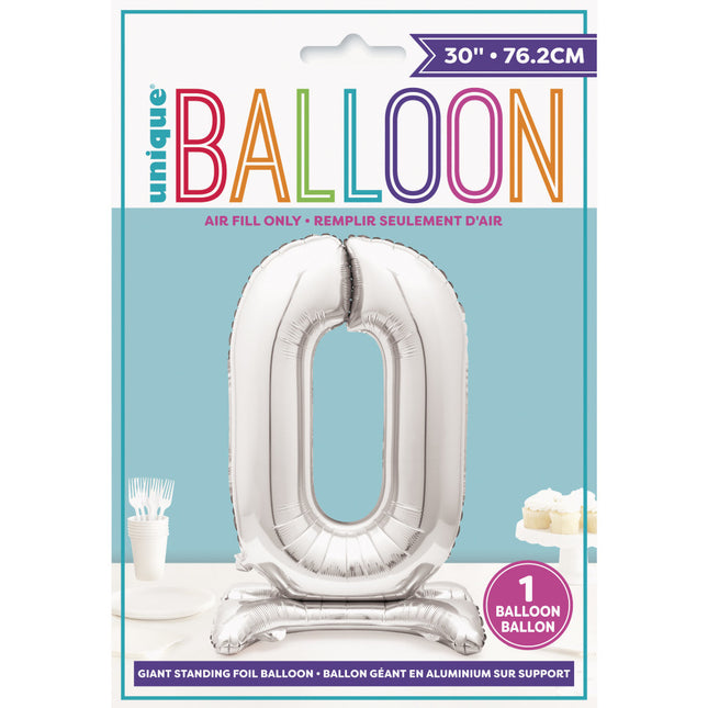 Palloncino in foil Figura 0 Silver Standard 76 cm