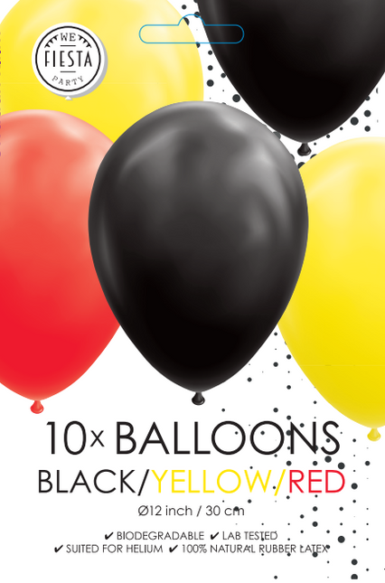 Palloncini neri, gialli e rossi 30cm 10pz