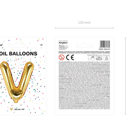 Palloncino in foil Lettera V Oro Vuoto 35cm