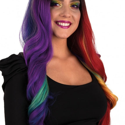 Parrucca Selena lunga con riccioli arcobaleno due lati