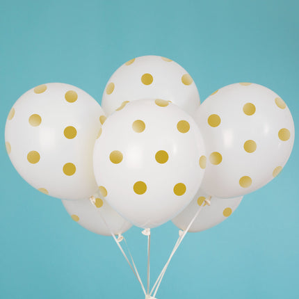 Palloncini bianchi a pois dorati 30 cm 6 pezzi