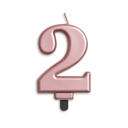 Candela 2 anni oro rosa metallizzato 8 cm