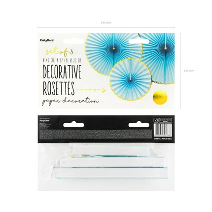 Ventagli di carta Azzurro Oro Set 23-40cm 3 pezzi