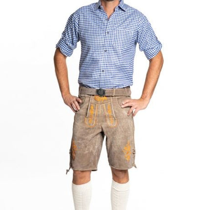 Lederhose in pelle corta arancione e cintura
