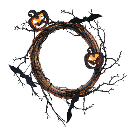 Corona di Halloween con zucche e pipistrelli 30 cm