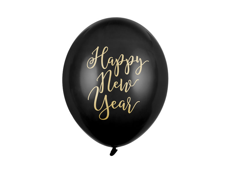 Palloncini neri Happy New Year 30 cm 6 pezzi