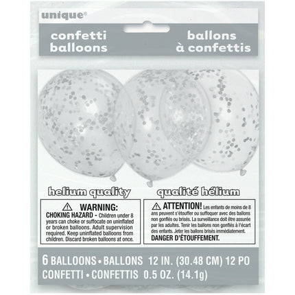 Palloncini a coriandoli argento 30cm 6pz