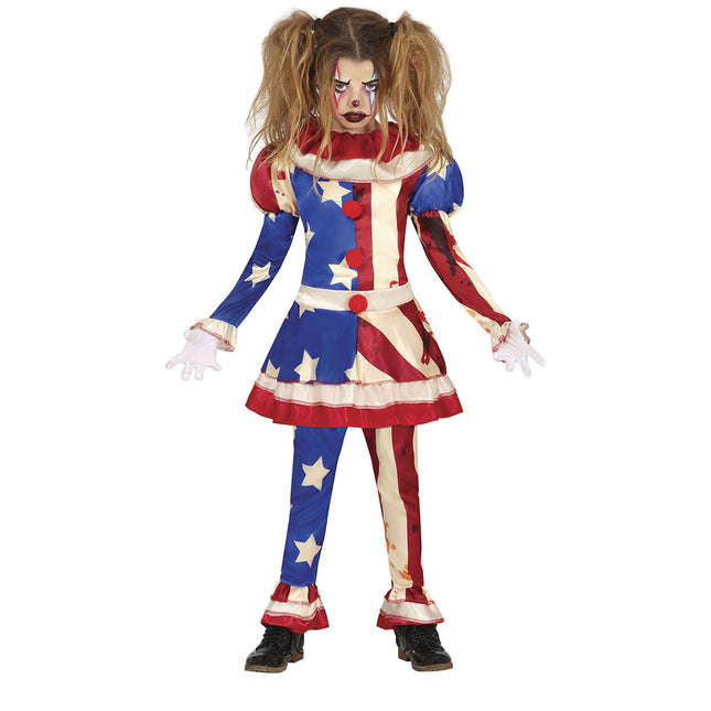 Costume di Halloween da clown dell'orrore per ragazza blu e rosso