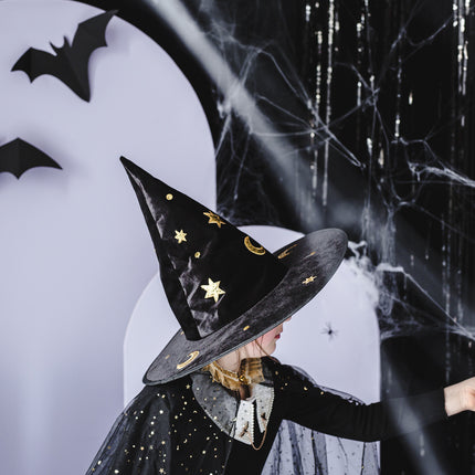 Cappello da strega di Halloween in oro nero