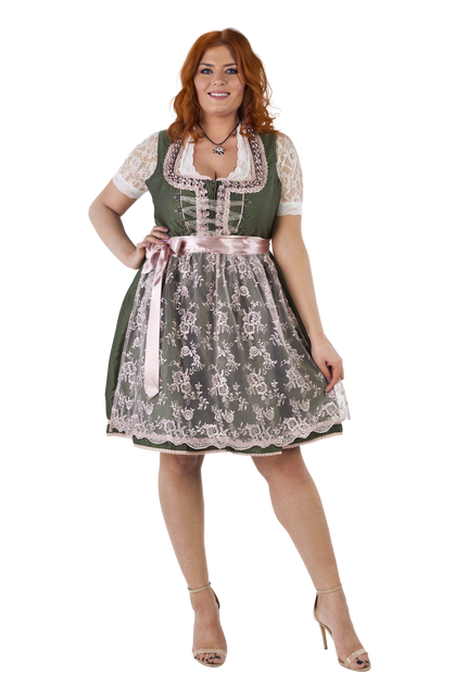 Bianco Verde Abito Dirndl Oktoberfest Donna 2 Pezzi