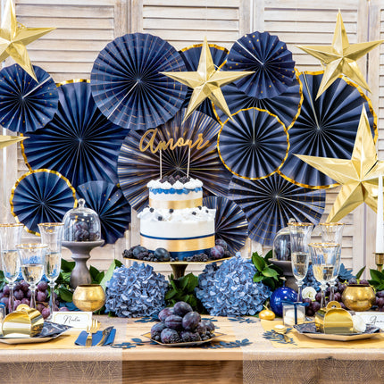 Ventagli di carta blu Set 23-40cm 4 pezzi
