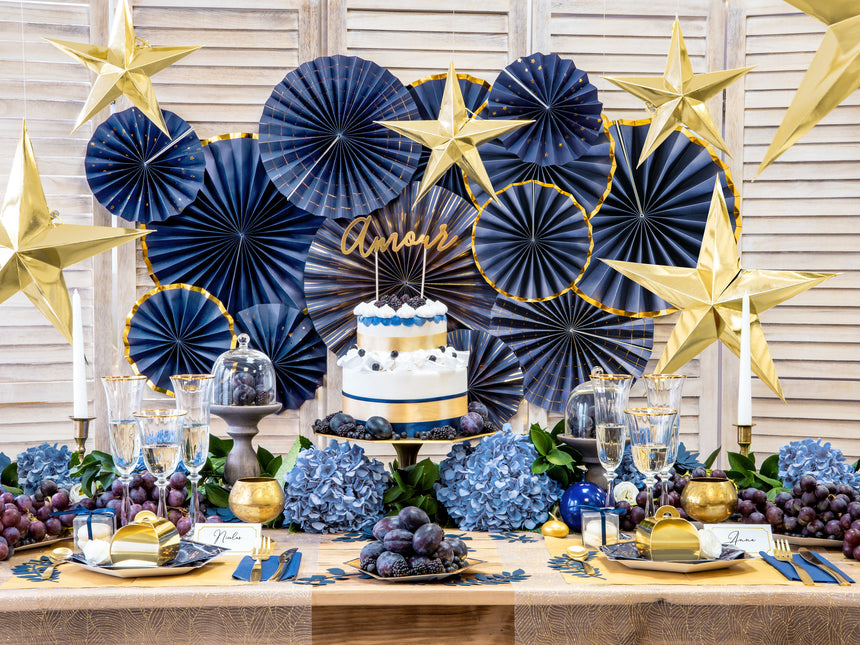 Ventagli di carta blu Set 23-40cm 4 pezzi