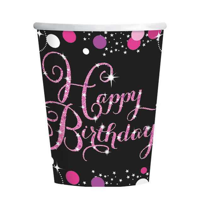 Tazze di compleanno Happy Birthday in cartoncino rosa 266ml 8pz