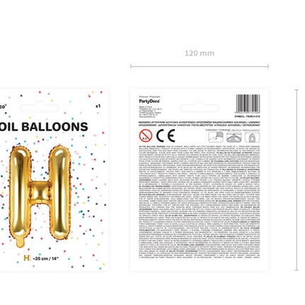 Palloncino in foil Lettera H Oro Vuoto 35cm