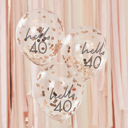 Palloncini con coriandoli oro rosa 40 anni 30cm 5pz