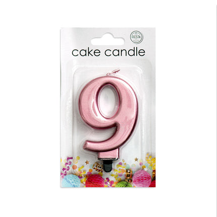 Candela 9 anni oro rosa metallizzato 8 cm
