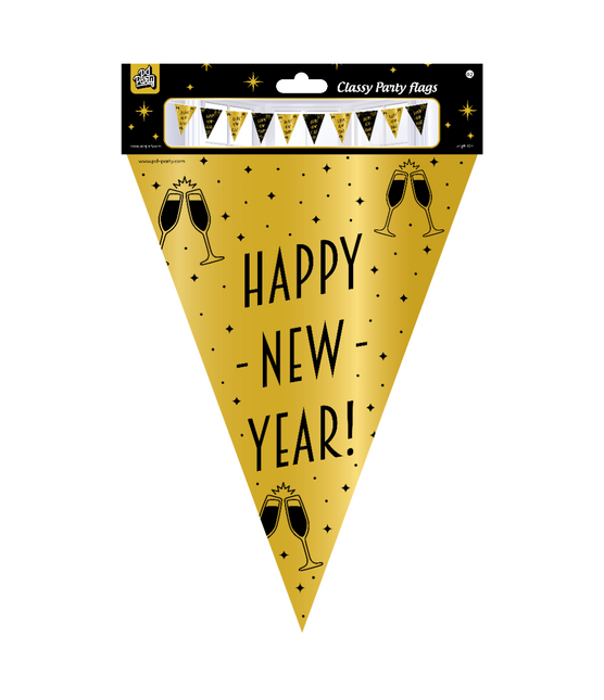 Linea di bandiere Buon Anno Oro Nero 10m