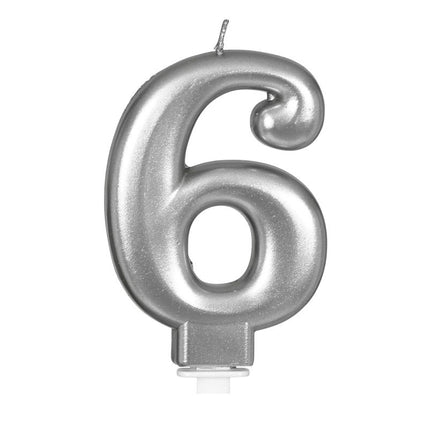 Candela d'argento 6 anni metallizzata 8 cm