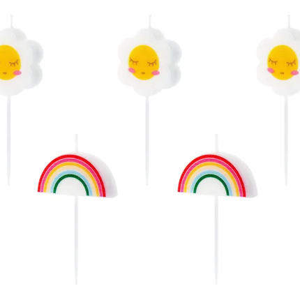 Candele Arcobaleno e Fiore 3,5 cm 5 pezzi