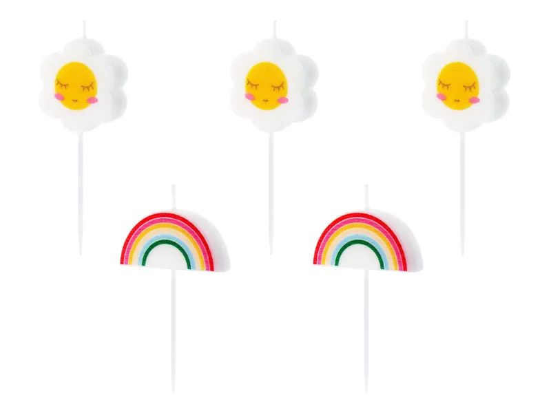 Candele Arcobaleno e Fiore 3,5 cm 5 pezzi