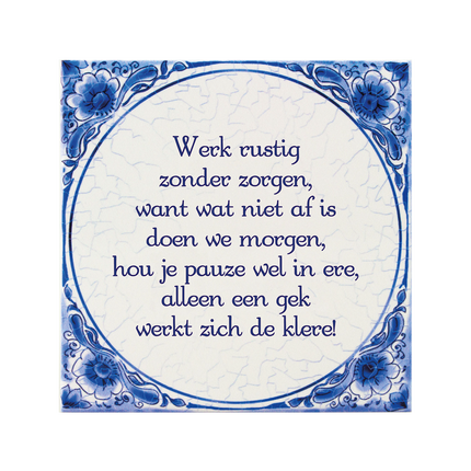 Piastrella blu Delft Lavorare tranquillamente 14,5 cm