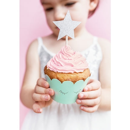 Cupcake Toppers Star Silver 6 pezzi