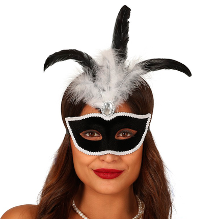 Maschera Piume Velluto Nero