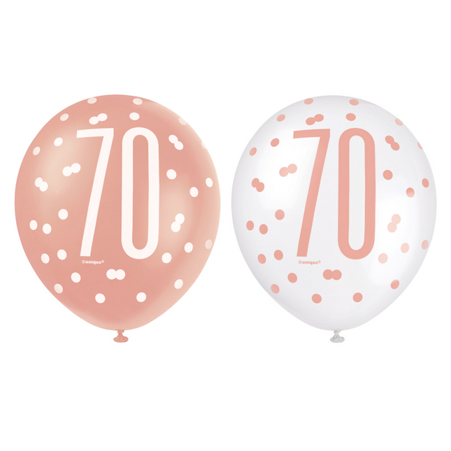 Palloncini 70 anni oro rosa 30 cm 6 pezzi