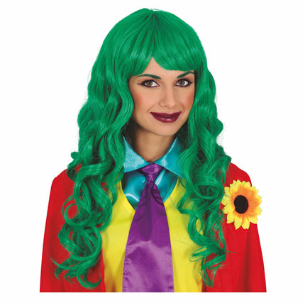 Parrucca verde capelli lunghi ricci