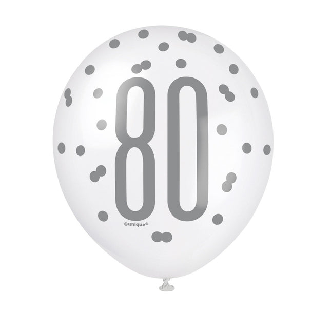 Palloncini 80 anni a pois 30cm 6pz