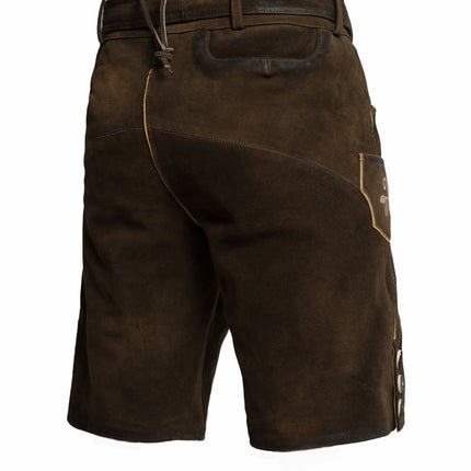 Lederhose corti in pelle marrone e cintura