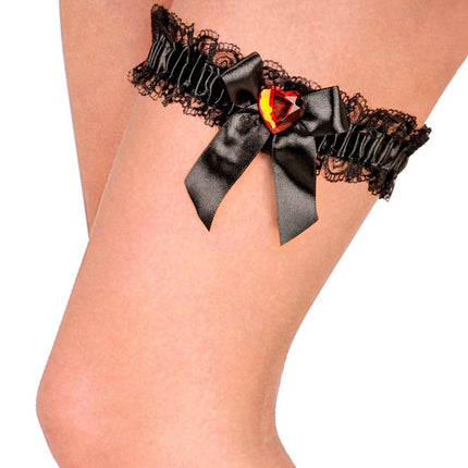 Giarrettiere nere con cuore di diamante rosso