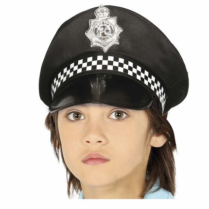 Bambino con cappuccio della polizia