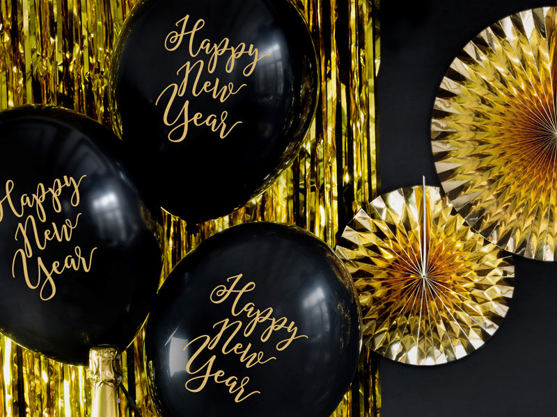 Palloncini neri Happy New Year 30 cm 6 pezzi